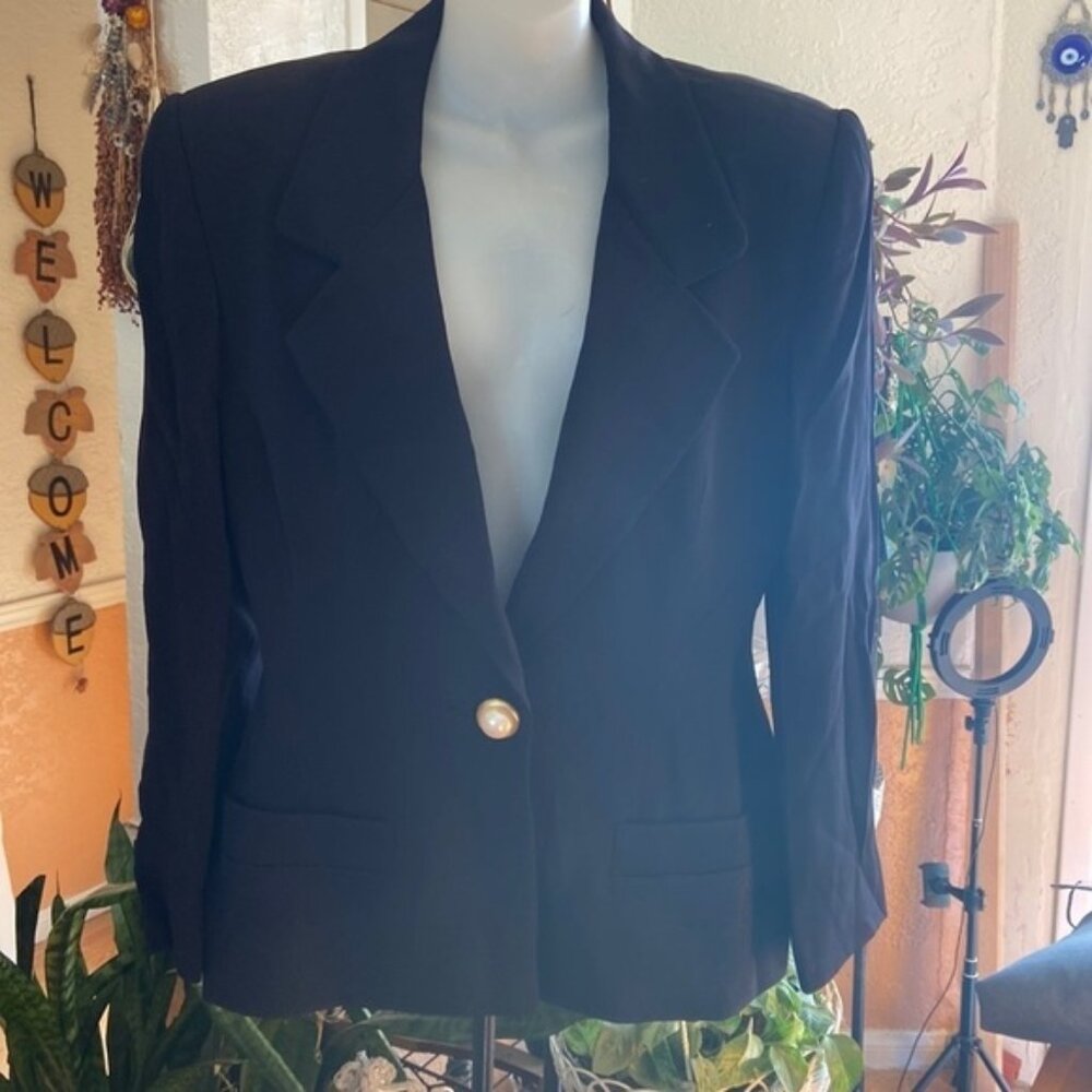ANNE Klein Black Blazer Pearl Buttons Size 10